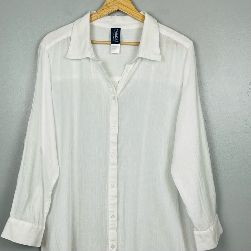 Swimsuits For All Swim 365 white Button-Front roll tab Swim Cover Up, 18/20. - Picture 5 of 11